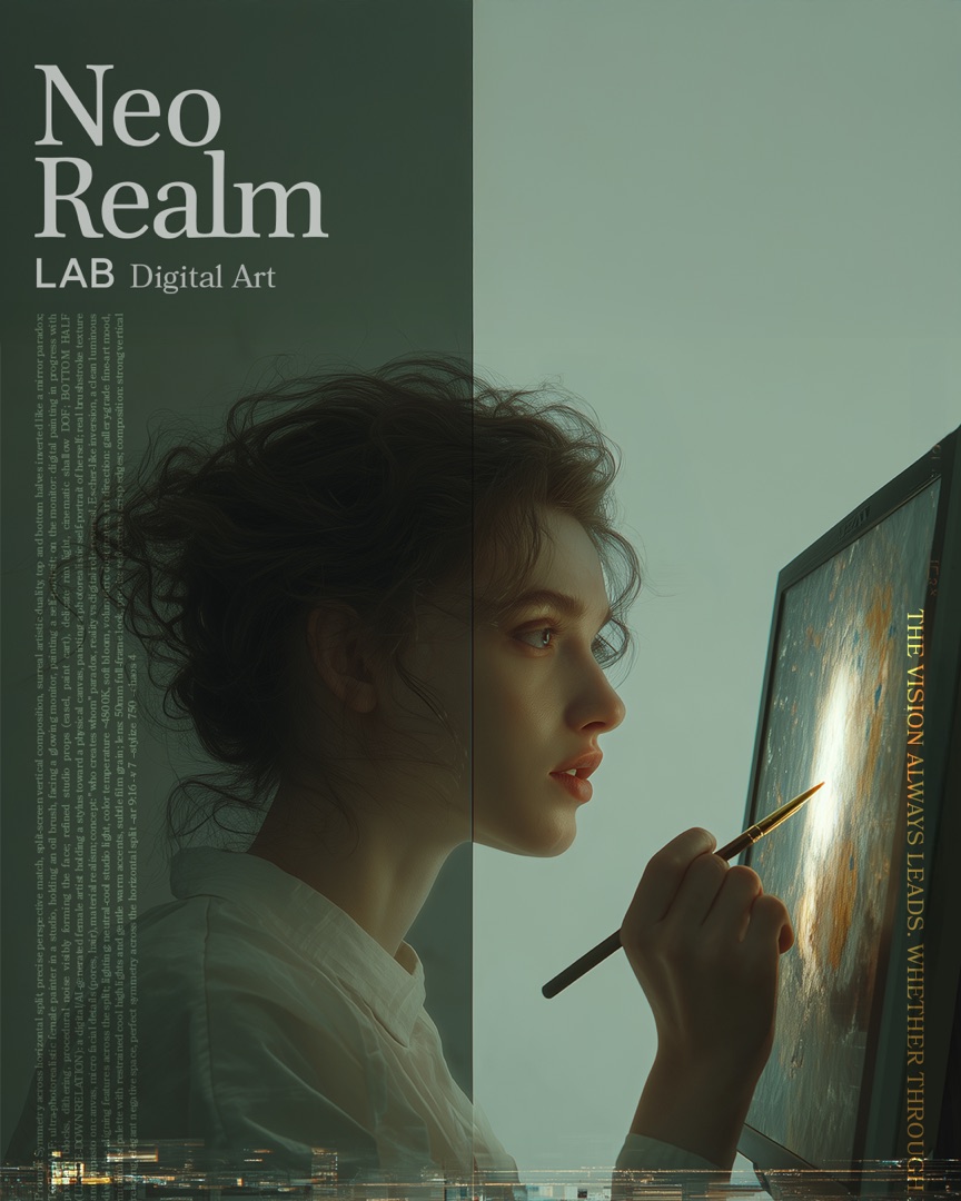 人物在數位畫布前創作的 NeoRealm LAB 視覺作品