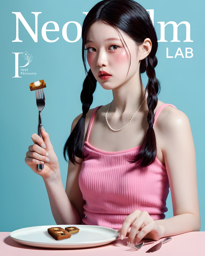 藍色背景甜點人物作品